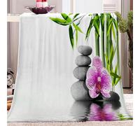 Couverture Flanelle Doux et Confortable OrchidéE en Bambou en Pierre Motif Couverture Plaid Polaire Couverture de Canapé Lavable, Simple Couverture pour Chambre Canapé et Lit Décoration 130x150 cm