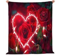 Couverture Flanelle Doux et Confortable Rose d'amour Illustration Florale Romantique Motif, pour Chambre Canapé et Lit Décoration 70 x 100 cm Enfants Garçons Filles Rouge Couverture Plaid Polaire