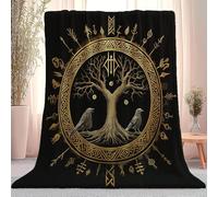 Couverture Flanelle Doux et ConfortableFantastique Feuille d'or Runes Vikings Motif, pour Chambre Canapé et Lit Décoration 180 x 200 cm Enfants Garçons Filles Or Noir Couverture Plaid Polaire