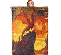 Couverture Flanelle Dragon Animal Drôle Rocher Falaise Ciel Rouge Hypoallergénique Couverture Confortable Plaids pour Chambre Divans Lit 125x150cm