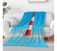 Couverture Flanelle Imprimé Azur, Hiver Chaude Douce Moelleuse Dessin Animé Phare De Bord De Mer Oiseau Couverture de Lit Couvre-lit Jeté de Canapé Convient Adulte et Enfant 130 x 150 cm
