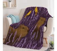 Couverture Flanelle Imprimé Capybara Fleurs Violet Clair, Hiver Chaude Douce Moelleuse Style Rétro Couverture de Lit Couvre-lit Jeté de Canapé Convient Adulte et Enfant 180 x 220 cm