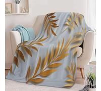 Couverture Flanelle Imprimé Plante Feuilles De Palmier Dorées, Hiver Chaude Douce Moelleuse Style Artistique Élégant Couverture de Lit Couvre-lit Jeté de Canapé Convient Adulte et Enfant 180 x 220 cm
