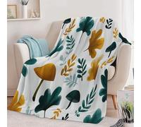 Couverture Flanelle Imprimé Plantes De Forêt De Champignons, Hiver Chaude Douce Moelleuse Style Rétro Couverture de Lit Couvre-lit Jeté de Canapé Convient Adulte et Enfant 150 x 200 cm