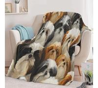 Couverture Flanelle Imprimé Rayures Chien Animal, Hiver Chaude Douce Moelleuse Style Peinture À l'huile Couverture de Lit Couvre-lit Jeté de Canapé Convient Adulte et Enfant 180 x 220 cm