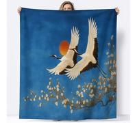Couverture Flanelle Imprimée Animaux Oiseau Fleurs De Cerisier, Ultra Douce légère Chaude Couverture Style Traditionnel Anti-Boulochage Toutes Saisons pour Voyager Lit ou Canapé 180 x 220 cm
