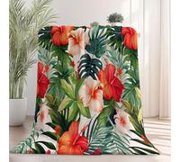 Couverture Flanelle Imprimée Belles Fleurs Tropicales Feuilles, 200 x 230 cm Confortable Flanelle Couverture de Lit et Canapé d'automne Hiver, Couleur Douce Chaud pour Adultes et Enfants