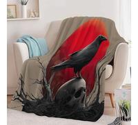 Couverture Flanelle Imprimée Crâne Squelette Branche Corbeau, Ultra Douce légère Chaude Couverture Style Sombre Anti-Boulochage Toutes Saisons pour Voyager Lit ou Canapé 100 x 130 cm