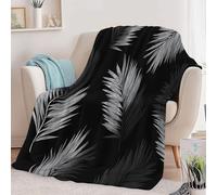 Couverture Flanelle Imprimée Feuilles De Palmier Noires Plante, Ultra Douce légère Chaude Couverture Art Numérique Anti-Boulochage Toutes Saisons pour Voyager Lit ou Canapé 180 x 220 cm