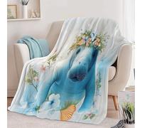 Couverture Flanelle Imprimée Fleur Coquillage Petit Hippocampe, Ultra Douce légère Chaude Couverture Art Numérique Anti-Boulochage Toutes Saisons pour Voyager Lit ou Canapé 220 x 240 cm