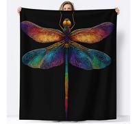 Couverture Flanelle Imprimée Libellules Colorées Fleurs Douce 150 x 200 cm, Couverture de Lit et Canapé d'automne Hiver Surréalisme Douce Épais Chaud pour Adultes et Enfants