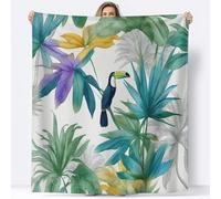 Couverture Flanelle Imprimée Plantes De Forêt Tropicale Oiseau, Ultra Douce légère Chaude Couverture Illustration À L'Aquarelle Anti-Boulochage Toutes Saisons pour Voyager Lit ou Canapé 150 x 200 cm