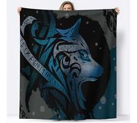 Couverture Flanelle Loup Viking Runes Celtiques Légère Confortable et Respirante 180 x 200 cm, Couverture canapé et Voyage Art Abstrait pour Chambre à Coucher Salon canapé