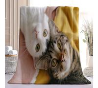 Couverture Flanelle Photographie Douce et Moelleuse 70 x 100 cm | Jeté de Canapé Animaux Blanc Et Marron Chat Rayures, Couverture Chaude d'Hiver en Microfibre pour Adulte et Enfant