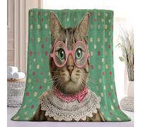 Couverture Flanelle Rétro Pop Douce et Moelleuse 130 x 150 cm | Jeté de Canapé Minimaliste Animal Chat Rayures Pois, Couverture Chaude d'Hiver en Microfibre pour Adulte et Enfant