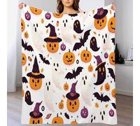 Couverture Flanelle150 x 200cm, 3D Impression Douce Moelleuse Flanelle Couverture de Lit Jeté de Canapé,Citrouilles, fantômes, Chauves-Souris Dessin animé Mignon