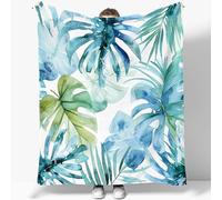 Couverture Flannel de Vert Réversible, Plaid Douce et Confortable Rayures d'impression Végétale Aquarelles - Plaid Couverture Peluche imprimée Vert pour d'adultes de garçons, 180 x 220 cm