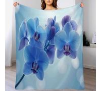 Couverture Fleurs De Rêve Naturelles, Couverture Imprimé Orchidée Phalaenopsis Gradient Douillette et Douce, Chaude et Moelleuse Flanelle Bleu Clair Couvertures, pour Salon Canapé Lit 130x150 cm