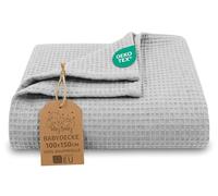 Couverture gaufrée bébé Coton 100x150 cm - Plaid nid d’Abeille Doux Couverture légère Tissu Waffle Respirant Drap Enfant Lange d’emmaillotage Linge de lit Nouveau-né Certificat Oeko-Tex Gris