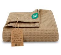 Couverture gaufrée bébé Coton 75x100 cm - Plaid nid d’Abeille Doux Couverture légère Tissu Waffle Respirant Drap Enfant Lange d’emmaillotage Linge de lit Nouveau-né Certificat Oeko-Tex Brun