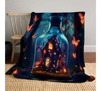 Couverture Halloween 130 x 150cm, Douce et Moelleuse Art Fantastique Maison de Bouteille de vin Fairy Tree Flanelle Plaid, pour canapé
