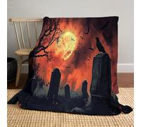 Couverture Halloween 150 x 200cm, Douce et Moelleuse thème d'horreur Corbeau de Pierre tombale Flanelle Plaid, pour canapé