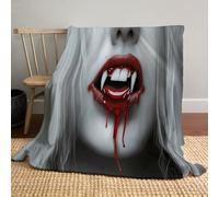Couverture Halloween 150 x 200cm - Super Douce et Moelleuse - Art esthétique Pierre tombale du Corbeau de la Maison hantée - Plaid Halloween - Décoration Halloween, Bleu Clair