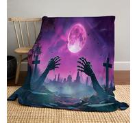 Couverture Halloween 200 x 200cm - Super Douce et Moelleuse - Fantastique américain Pierre tombale de la Main squelettique - Plaid Halloween - Décoration Halloween, Violet