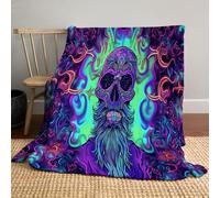 Couverture Halloween 220 x 240cm - Super Douce et Moelleuse - Art psychédélique Crâne Violet - Plaid Halloween - Décoration Halloween, Bleu électrique