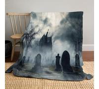 Couverture Halloween 220 x 240cm - Super Douce et Moelleuse - Dark Fantasy Ancienne Pierre tombale - Plaid Halloween - Décoration Halloween, Noir grisâtre