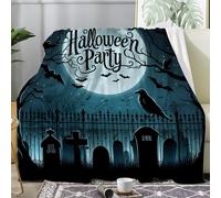 Couverture Halloween - Plaid Polaire Château Fête Chauve-Souris Pierre Tombale - Plaid Lit 2 Personnes en Flanelle Douce et Chaude - Decoration Canape et Couvre Lit 180x220 cm, G-368