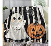 Couverture Halloween - Plaid Polaire Citrouille Chauve-Souris Pierre Tombale - Plaid Lit 2 Personnes en Flanelle Douce et Chaude - Decoration Canape et Couvre Lit 230x270 cm, G-337