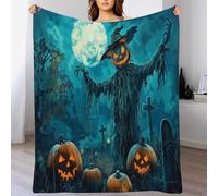 Couverture Halloween150 x 200cm - Super Douce et Moelleuse - Épouvantail Citrouille - Plaid Halloween - Décoration Halloween, Bleu-Vert