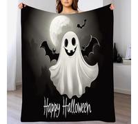 Couverture Halloween150 x 200cm - Super Douce et Moelleuse - Motifs de fantômes et de Chauves-Souris - Plaid Halloween - Décoration Halloween, Noir et Blanc