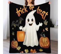 Couverture Halloween200 x 200cm - Super Douce et Moelleuse - Motifs Mignons de fantômes et de citrouilles - Plaid Halloween - Décoration Halloween, Orange et Blanc