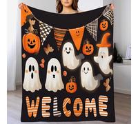Couverture Halloween220 x 240cm - Super Douce et Moelleuse - Fantômes et citrouilles Mignons - Plaid Halloween - Décoration Halloween, Noir