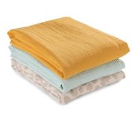 hauck (Lot de 3) Lange Bebe 4en1 Cuddle N Clean, en 100% Coton Mousseline, 80x80 cm, Lavable, Doux et Multi-Usage - Honey Mint Leo Natural