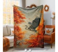 Couverture héron - Feuilles d'érable - Couleurs d'automne - Orange - Couverture pelucheuse compacte et décorative pour canapé, lit, dortoir, chaise, voiture inclinable - 152,4 x 203,2 cm