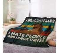 Couverture humoristique avec motif cheval café - « That's What I Do I Drink Coffee I Hate People and I Know Things » Couverture polaire douce et confortable pour canapé, lit et cadeaux (cheval amusant