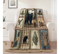 Couverture Impression Traditionnel Ours Carreaux Patchwork Douce Flanelle Polaire, 220 x 240 cm Couverture Plaid pour Lit Chaise Voiture Chambre d'enfant Coucher TV Canapé, Brun Clair