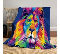 Couverture Imprimé Animaux Sauvages Lions, Couverture Style Pop Art Flanelle pour Femmes Hommes, Douce et Chaude Coloré Couvertures pour Lit Chaise Canapé Maison Bureau 130x150 cm