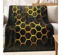 Couverture Imprimée 150 x 200 cm Motif de Grille Abstrait Flanelle Microfibre Plaid Polaire Moelleux et Chaud Impression 3D Jaune pour Canapé Chambre et Bureau