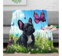Couverture Imprimée 3D Bouledogue Français Plaid Microfibre Doux Lit Salon Canapé pour Adultes Jeunes Décor Maison 80×90(200x230cm)