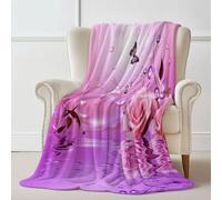 Couverture imprimée 3D Bulles Rose Papillon, Couverture en Flanelle Violet Plaid Doux Chaude Léger pour Canapé Lit Voyage Plaid Décorative pour Enfants Garçons Filles 130×150 cm