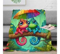 Couverture Imprimée 3D Caméléon Cartoon Microfibre Décor Canapé Couverture Jeté Animal Chambre Adultes Jeunes 50x60(127x152cm)
