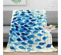 Couverture Imprimée 3D Motif Poisson Bleu Microfibre Décoration Maison Plaid Banc de Poissons Doux Chaud Canapé Chambre 40x50(100x130cm)