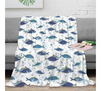 Couverture imprimée 3D Poissons de l'océan Microfibre Douce Plaid décor Maison Motif Poisson canapé lit 40x50(100x130cm)