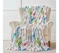 Couverture imprimée Aquarelle Papillon Fantastique, Couverture en Flanelle Bleu Clair Plaid Doux Chaude Léger pour Canapé Lit Voyage Plaid Décorative pour Enfants Garçons Filles 150×200 cm