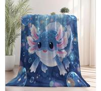 Couverture imprimée Bleu, Couverture en Flanelle - Motifs Carte dessinée Salamandre Mignon Bulles - Confortable et Respirante Plaids pour canapé, Camping pour Adultes et Enfants 180×200 cm