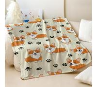 Couverture imprimée Corgi peinte à la main en flanelle chaude et douce, idéale pour les enfants et les amoureux des animaux domestiques (01, 150 x 200 cm)